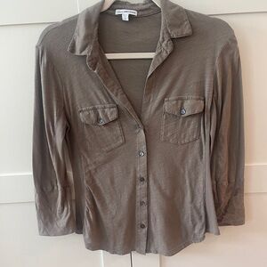 James Perse Olive Taupe Button-Front Utility Shirt